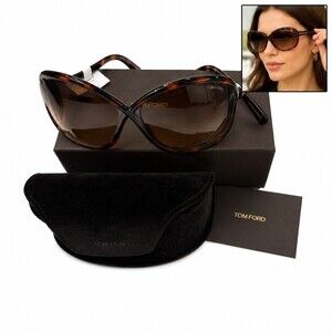 $535 Tom Ford Bettina Sunglasses Womens Brown Tortoise Butterfly Oversized Case